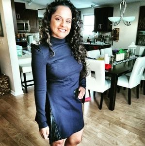 Blue and black long sleeve dress